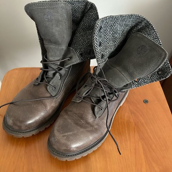Timberland Boots with Tweed Lining Brown Gray Size 9 - Picture 1 of 11